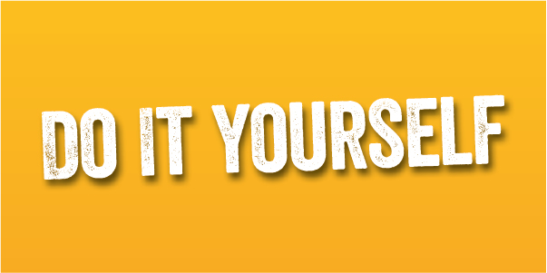 Der weiße, fettgedruckte Text DO IT YOURSELF steht auf einem leuchtend gelben Hintergrund.