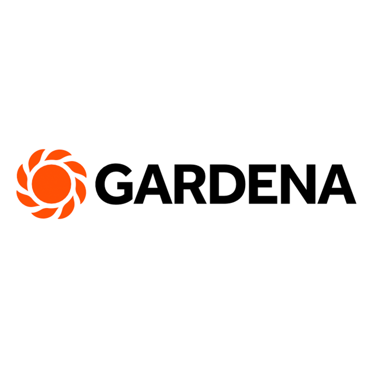 Das Bild zeigt das GARDENA-Logo mit einem stilisierten, blumenähnlichen Symbol in Orange links neben dem fettgedruckten schwarzen Schriftzug „GARDENA“ auf weißem Hintergrund.