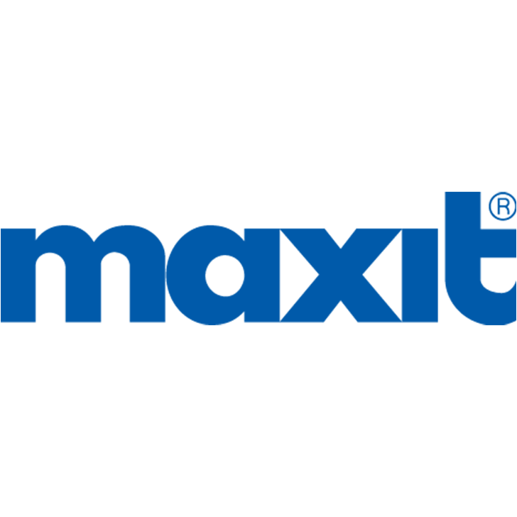Blaues „Maxit“-Logo in fetten Kleinbuchstaben auf hellgrauem Hintergrund.