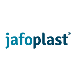 Das Bild zeigt das Wort jafoplast in blauen Kleinbuchstaben, mit einem eingetragenen Markensymbol oben rechts neben dem Wort. Der Hintergrund ist weiß.