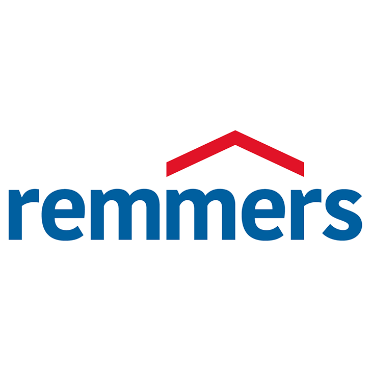 Das Bild zeigt das Wort „remmers“ in blauen Kleinbuchstaben mit einer roten, dachförmigen Linie über den Buchstaben „mme“.